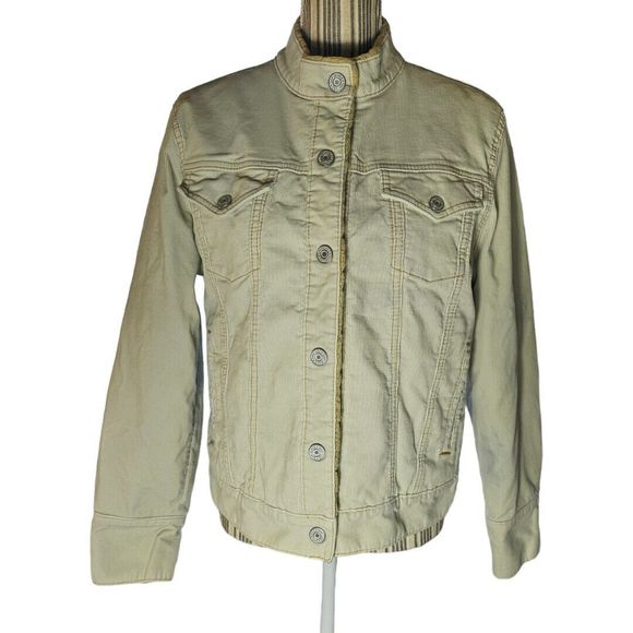 GAP Jackets & Blazers - Gap Women's SZ L Corduroy Sherpa Lined Trucker Jacket Cream Beige Ivory Vtg Flaw